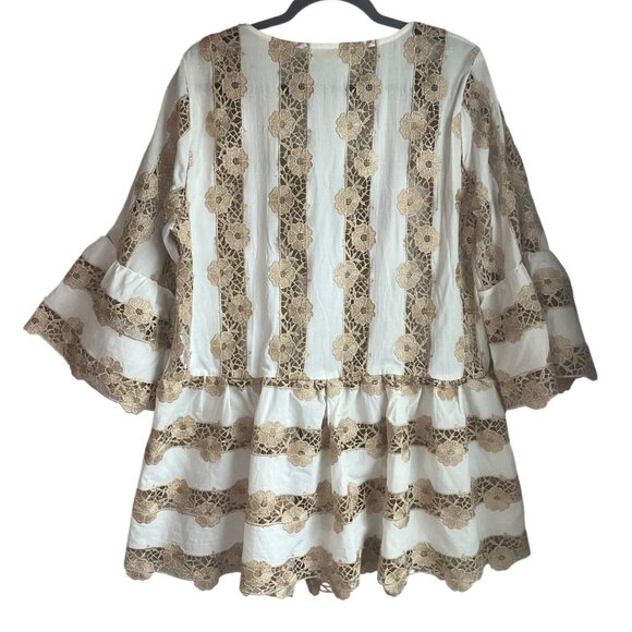 Antica Sartoria By Giacomo White Metallic Gold Lace Tunic Babydoll Short Dress - Picture 2 of 13